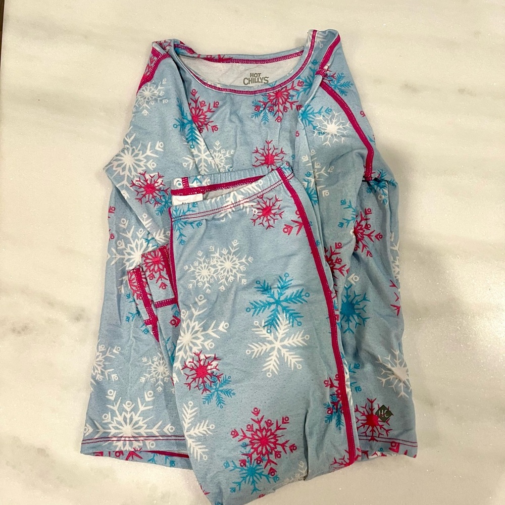 Kids Snowflake Hot Chillys - Blue and Pink